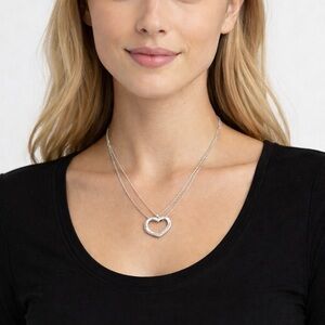 Aeropostle Silver Tone 10" Long Heart Pendant Statement Necklace NEW